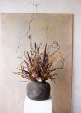 Dried Flower Arrangement - Blue & Purple with Black Vase - Design by Nature Flowers -