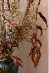 MODERN DRIED FLOWER ARRANGEMENT WITH TROPICAL DRIED FLOWERS