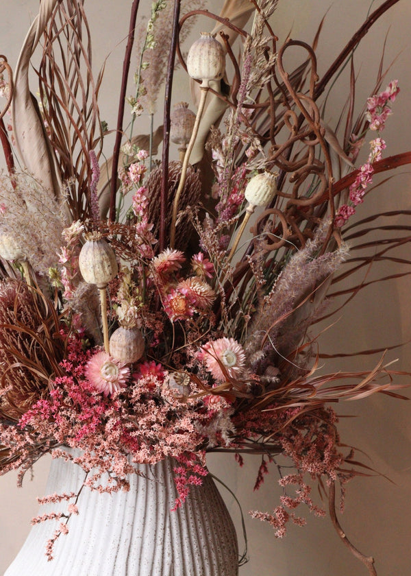 Dried Flower Arrangement with Modern Pink Flowers - Design by Nature Flowers -