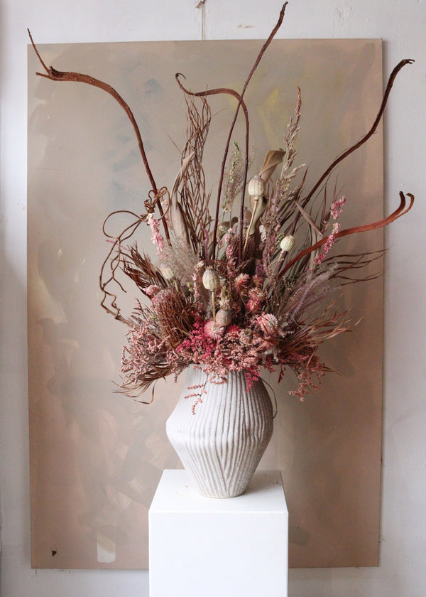 Dried Flower Arrangement with Modern Pink Flowers - Design by Nature Flowers -