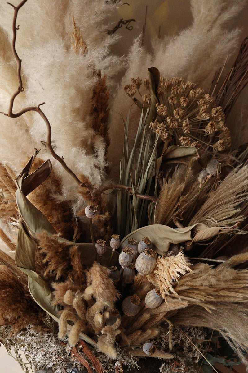 Luxury Dried Flower Arrangement Pampas, Palm and Leaves Design by