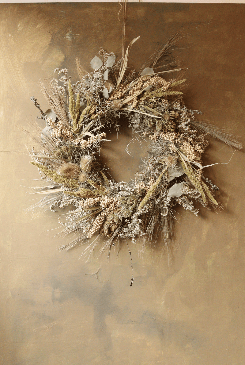 LARGE DRIED FLOWER GREEN WREATH ~ HANDMADE - Design by Nature Flowers -
