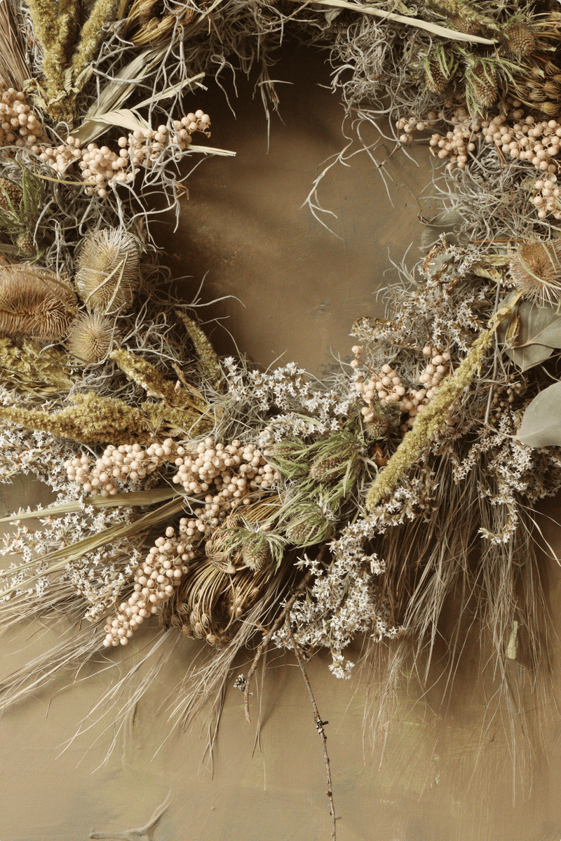 LARGE DRIED FLOWER GREEN WREATH ~ HANDMADE - Design by Nature Flowers -