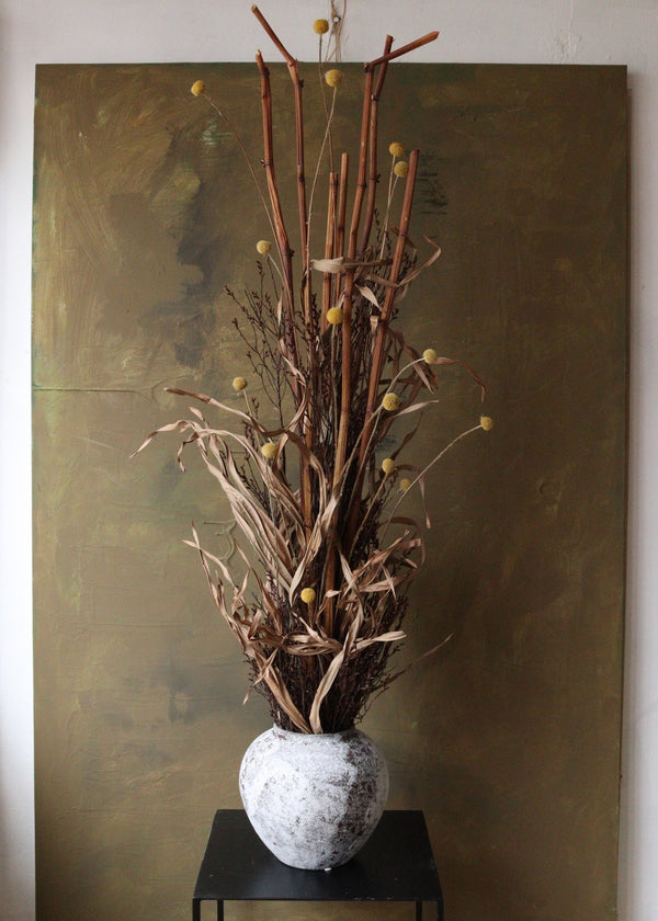 Dried Flower Arrangement - Brown and yellow flowers with traditional ceramic vase - Design by Nature Flowers - Dried Flowers