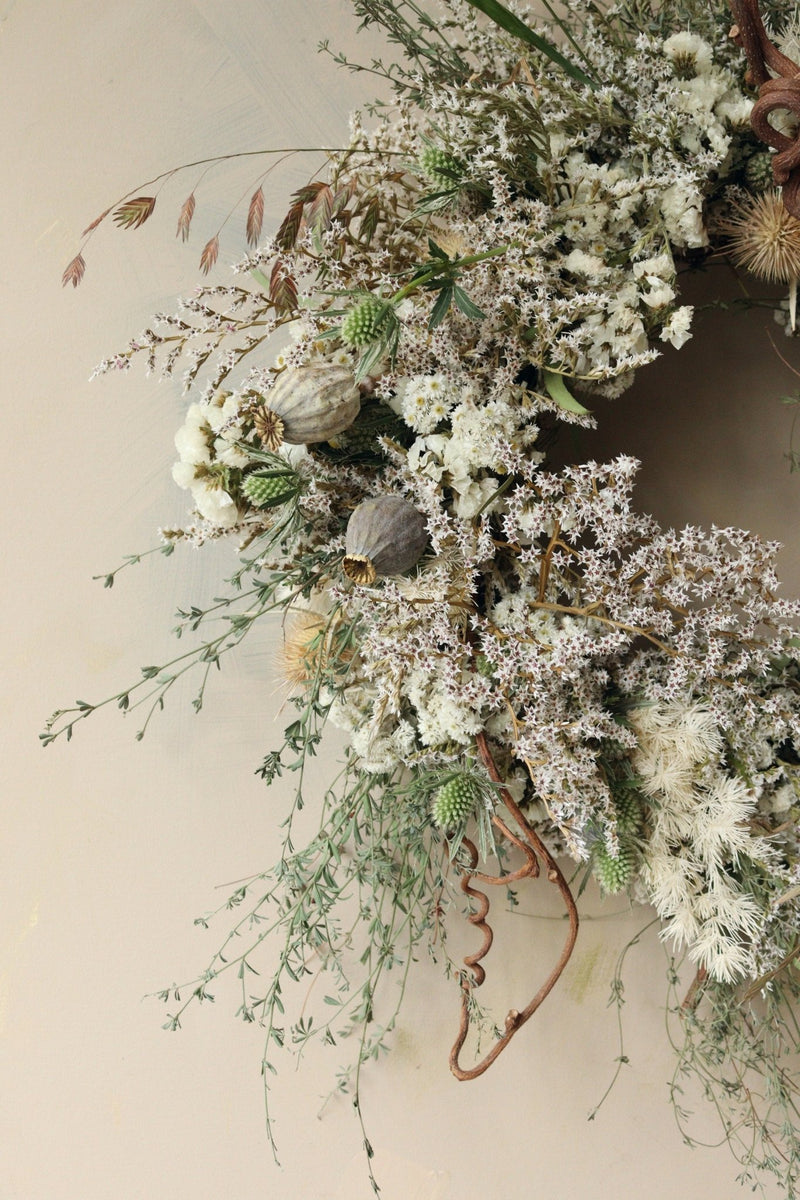 WHITE DRIED FLOWER WREATH ~ HANDMADE - Design by Nature Flowers - 