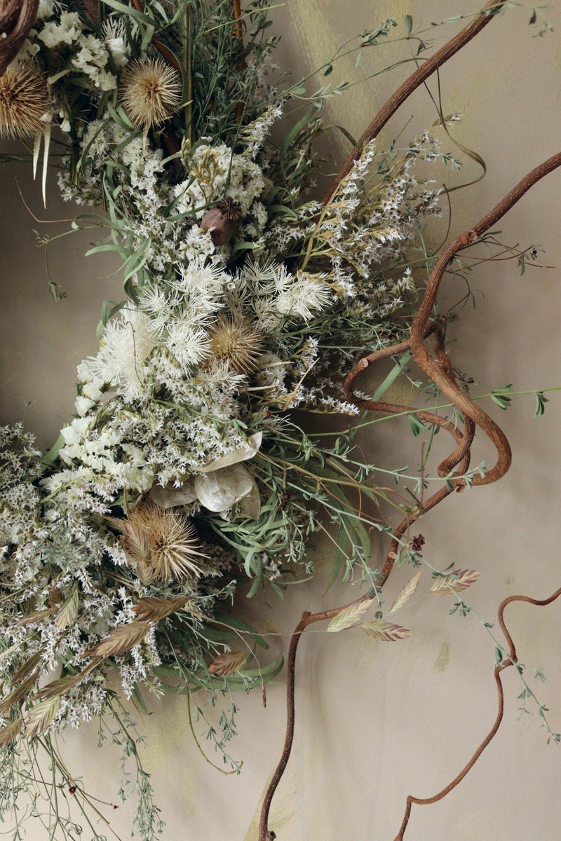 WHITE DRIED FLOWER WREATH ~ HANDMADE - Design by Nature Flowers - 
